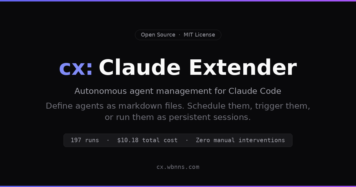 cx: Claude Extender | Autonomous Agent Management for Claude Code